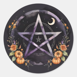 Samhain Pentakel & Herfstpompoenen Heks Ronde Sticker