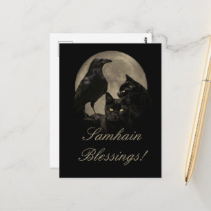 Samhain Raaf en Zwarte Kat Pagan Briefkaart