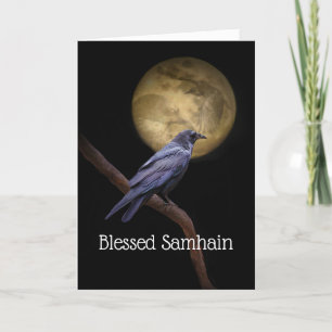 Samhain Raven Crow en Moon Poem Kaart