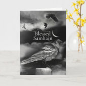 Samhain Ravens en Crescent Moon Kaart (Gele Bloem)