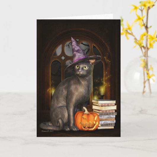 Samhain Witch Kitty Chat Carte de voeux (Fleur jaune)