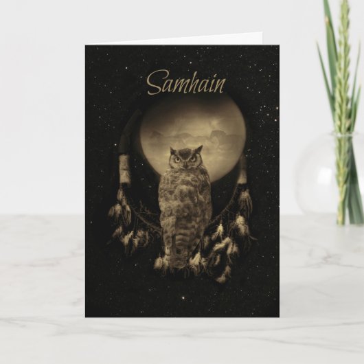 Samhain Zegeningen Met Uil en Droomvanger Kaart (Voorkant)