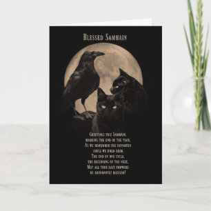 Samhain Zegeningen Raven en Zwarte Kat Kaart