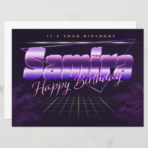 Samira Nom Prénom lila retro Carte Anniversaire