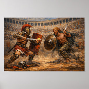 Samnite vs Gaul Gladiator Battle Acrylschilderij  Poster