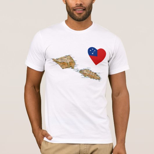 Samoa Flag Heart en Map T-Shirt (Voorkant)
