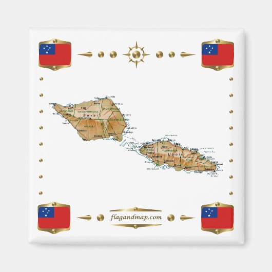 Samoa Map + Flags Magnet Magneet (Voorkant)