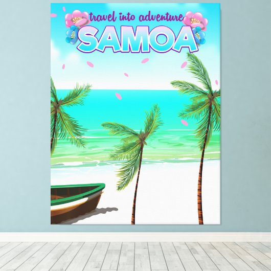 Samoa "reis naar avontuur" reisposter. canvas afdruk (Insitu (Houten vloer))