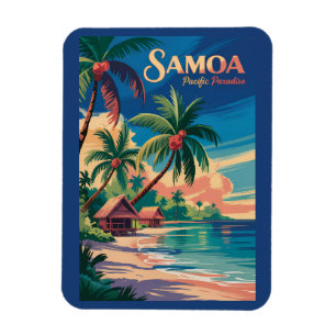 Samoa Strand Samoaanse Illustratie Reis Kunst Vint Magneet