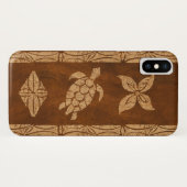 Samoan Turtle Totem Faux Koa Wood Surfboard Case-Mate iPhone Case (Achterkant (horizontaal))