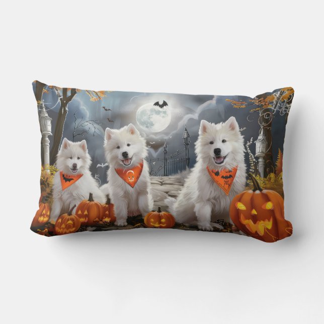 Samojed Halloween Griezelen Kussen (Achterkant)