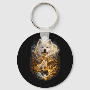 Samojed Honden Natuur Huilend naar de Maan Vintage Sleutelhanger