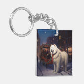 Samojed Kerst Feestelijke Periode Sleutelhanger (Voorkant Links)