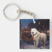Samojed Kerst Feestelijke Periode Sleutelhanger (Voorkant)