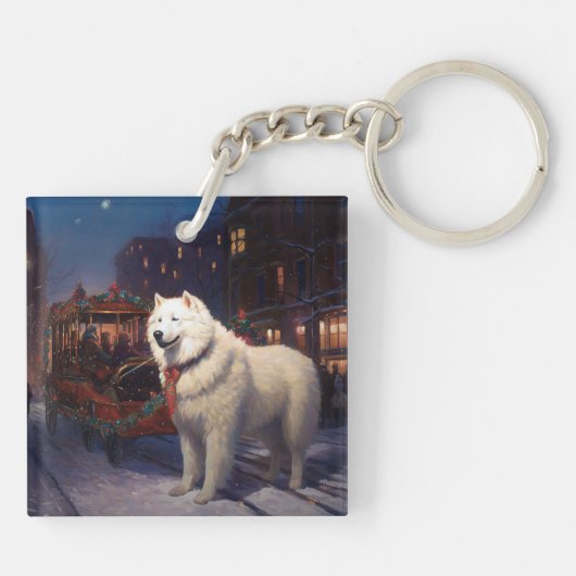 Samojed Kerst Feestelijke Periode Sleutelhanger (Achterkant)