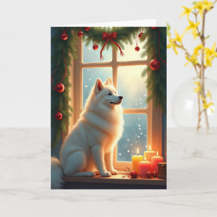 Samojed onder de mistletoe Kerstschilderij Kaart