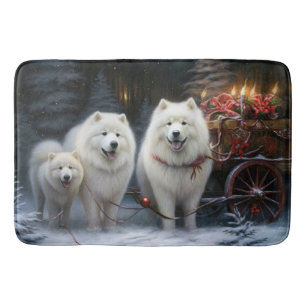 Samojed Sneeuw Sleebellen Kerst Decoratie Badmat