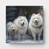 Samojed Sneeuw Sleebellsen Kerst Decoratie Fotoplaat (Voorkant)