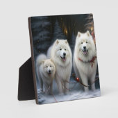 Samojed Sneeuw Sleebellsen Kerst Decoratie Fotoplaat (Voorkant)
