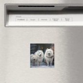 Samojed Sneeuw Sleebellsen Kerst Decoratie Magneet (Insitu (Vaatwasser))