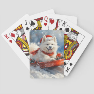 Samojedische hond in slee Laat het sneeuwen Kerstm Pokerkaarten