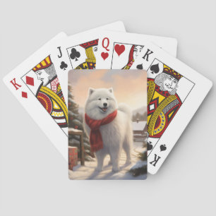 Samojedische hond in sneeuw Kerstmis Pokerkaarten