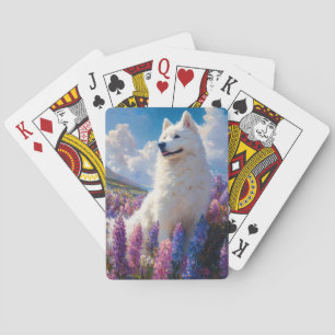 Samojeed Dog Paarse Lupine Flowers Pokerkaarten