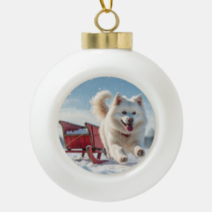 Samojeed feestelijke kerstvakantie keramische bal ornament