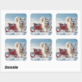 Samojeed feestelijke kerstvakantie vierkante sticker (Vel)