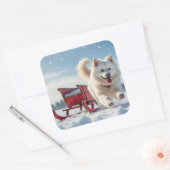 Samojeed feestelijke kerstvakantie vierkante sticker (Envelop)