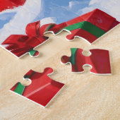 Samojeed hardlopen in de sneeuw met kerst Pet Legpuzzel (Zijkant)