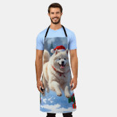 Samojeed hardlopen in de sneeuw met kerst Pet Schort (Gedragen)