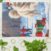 Samojeed hardlopen in de sneeuw met kerst Pet Theedoek (Gevouwen)