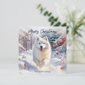 Samoyé Chien En Neige Joyeux Noël Carte (Debout devant)