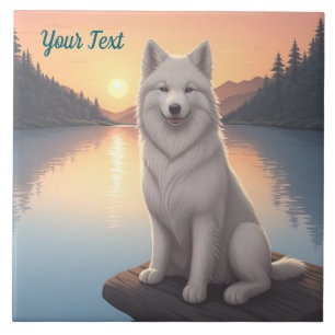 Samoyed bij het meer tegeltje
