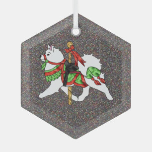 Samoyed Carousel Horse Glass Hexagonal Ornament BK
