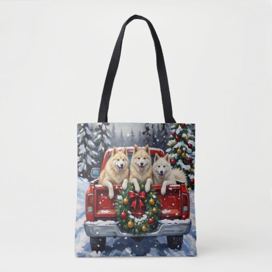 Samoyed Christmas Red Truck Holiday Draagtas (Voorkant)