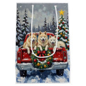 Samoyed Christmas Red Truck Holiday Medium Cadeauzakje (Achterkant)