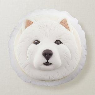 Samoyed Dog 3D geïnspireerd Rond Kussen