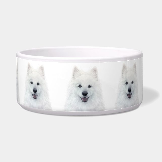 Samoyed Dog Ceramic Pet Bowl. by miart Voerbakje (Voorkant)
