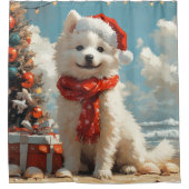 Samoyed Dog Christmas  Beach Douchegordijn (Voorkant)