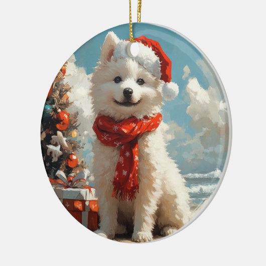 Samoyed Dog Christmas Beach Keramisch Ornament (Links)