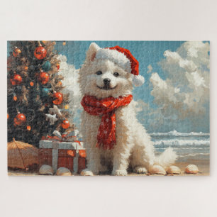 Samoyed Dog Christmas  Beach Legpuzzel