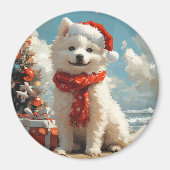 Samoyed Dog Christmas  Beach Magneet (Voorkant)