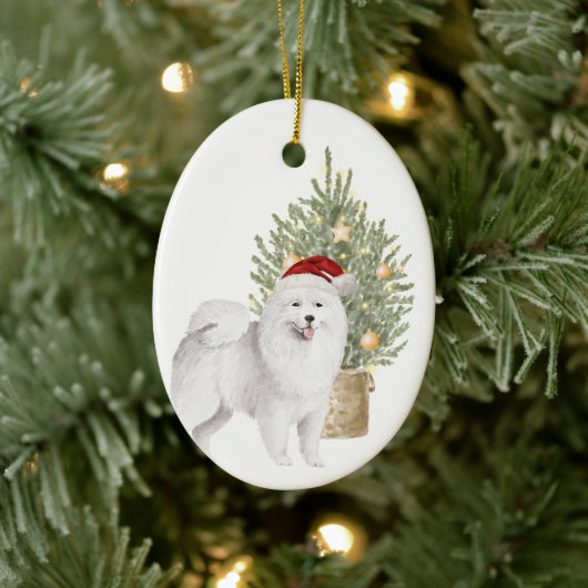 Samoyed Dog en Waterverf met kerstbomen Keramisch Ornament (Boom)