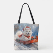 Samoyed Dog in Sledge Laat het Sneeuw Kerstmis Draagtas (Achterkant)