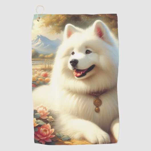  Samoyed Dog Painting Golfhanddoek (Voorkant)
