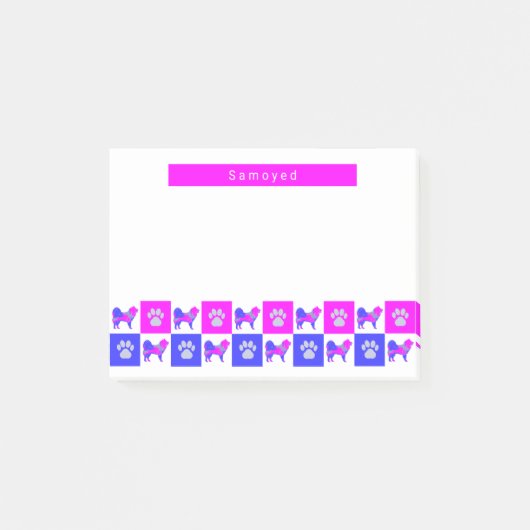 Samoyed Dog & Paw Hot Pink & Blue Silhouette Post-it® Notes (Voorkant)