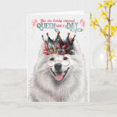 Samoyed Dog Queen voor een Dag Funny Birthday Kaart (Gele Bloem)