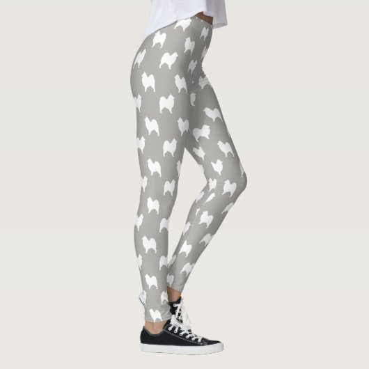 Samoyed Dog Silhouettes Pattern Grey and White Leggings (Rechts)